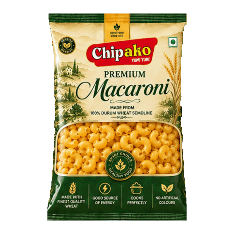Chipako Macaroni pack and pasta shapes